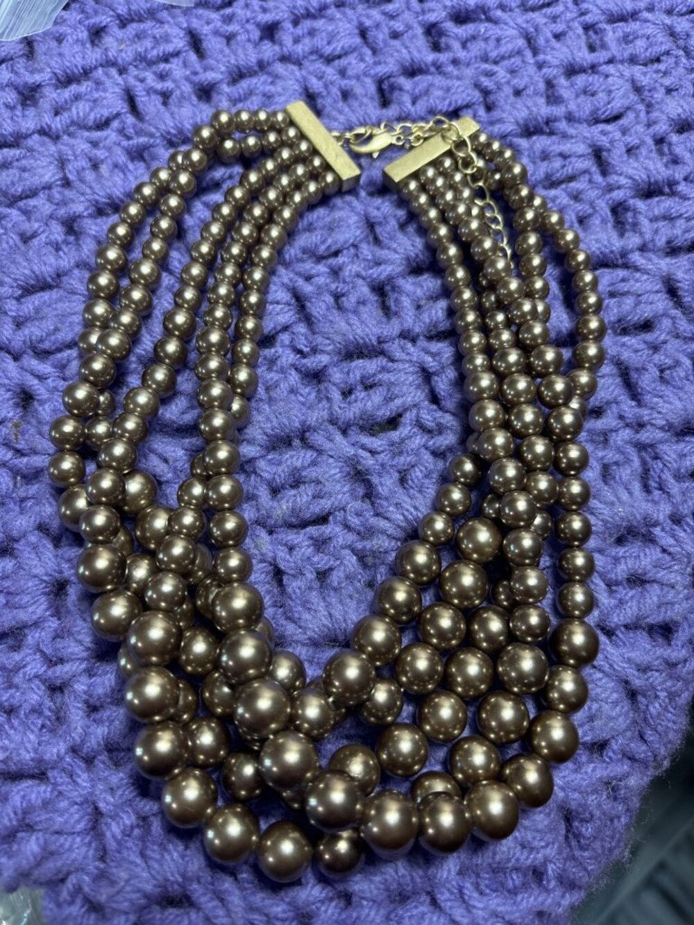 Lia Sophia Cafe Au Lait Bronze Color Plastic Faux Pearl Multi Strand Necklace - Picture 5 of 5